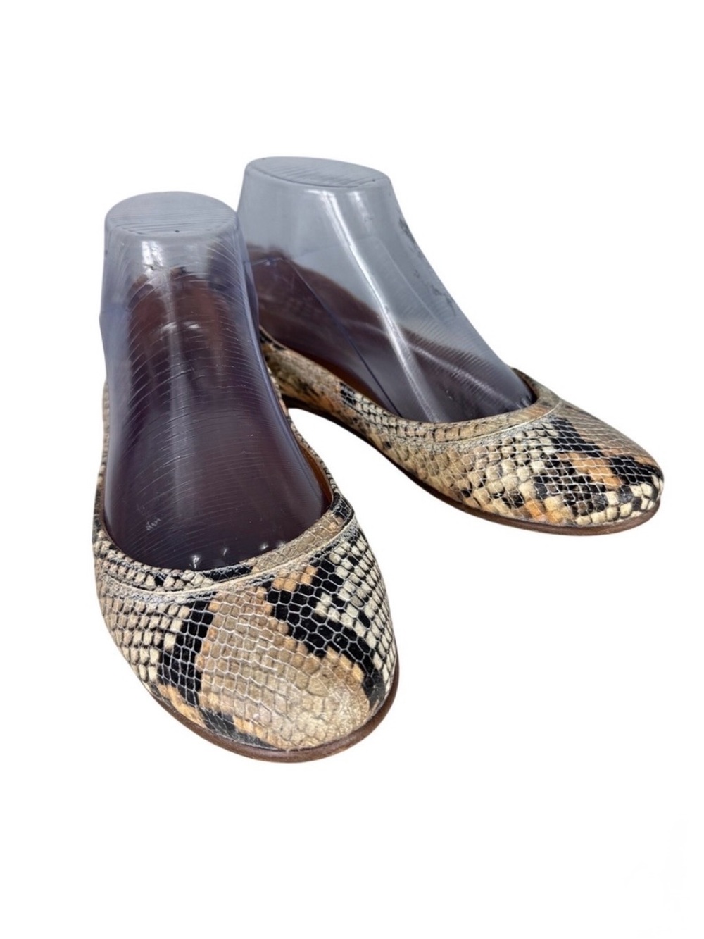 Frye Carson Ballet Flats Womens 7 Snakeskin Embossed Leather Python Print Tan